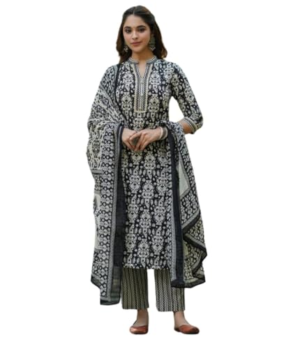 Leriya Fashion Womens Rayon Regular Kurta Set with Dupatta (LF-W.Kurta SET-K2759&P181&D119_Black