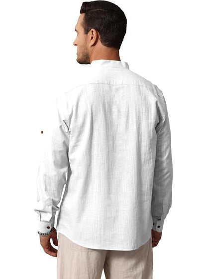 ROYALSCOUT Mens Cotton Polyester Blend Solid Regular Fit Full Sleeve Short Kurta White