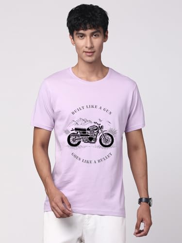 ADRO Men's Royal Bike Design Printed 100% Cotton T-Shirt - Regular Fit, Printed T-Shirts for Men (RN24-RYL-PU_Purple)