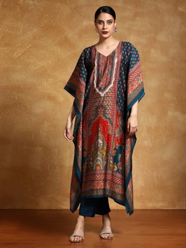 Varanga Women-Zari & Sequin Detailed Ethnic Printed Flared Kaftan With Trouser
