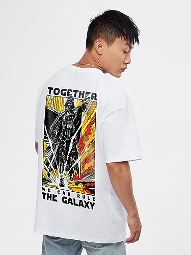 The Souled Store Official Star Wars: Rule The Galaxy Mens And Boys Graphic Printed Cotton Oversized T-Shirts White Oversized T-S