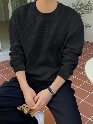 Greciilooks Solid Regular Fit Plain Casual Stylish Latest | Full Sleeve T Shirt For Men Black