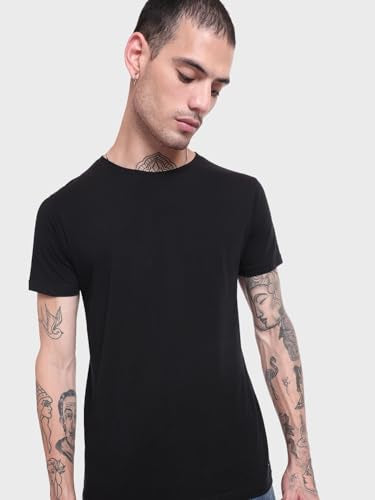 Bewakoof MenS Solid Regular Fit Half Sleeve Round Neck Cotton T-Shirt