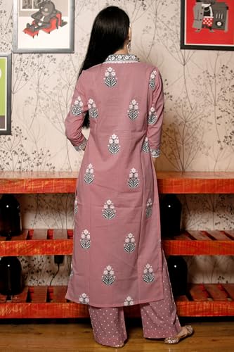 GoSriKi Women's Kurta Set - Viscose Rayon Printed Straight with Pants, Purple Dupatta, XL, Model: Belagavi Mustard-GS