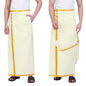 Prakasam Cotton Mens Free Size Stitched Double Layer Cream Dhoti/Mens Cotton Double Stitched Dhoti (Pack Of 1 Dhoti Only)