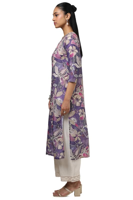 Soch Womens Purple Muslin Floral Print Kurta With Mirror & Cutdana