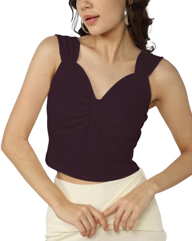 SMOWKLY Womens Premium Valentino Made Stylish Bow Pleated Crop Top | Sweetheart Neck & Strappy Singlets | Going Out Summer Tank