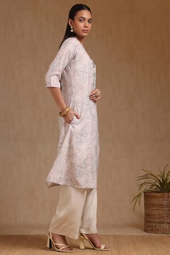 Soch WomenS Linen Floral Regular Kurta (Cws5Ku61234_Beige