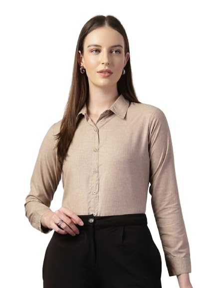 Style Quotient Women Brown Self Design Polyviscose Regular Fit Formal Shirt