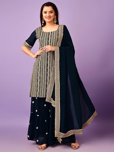 Fashion Basket Georgette Plazzo Kurta With Duptta Set For Women Turquoise