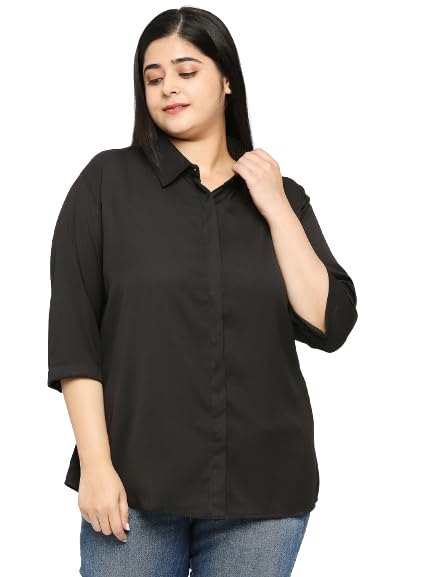 Style Quotient Plus Women Solid Black Polyester Regular Formal Shirt