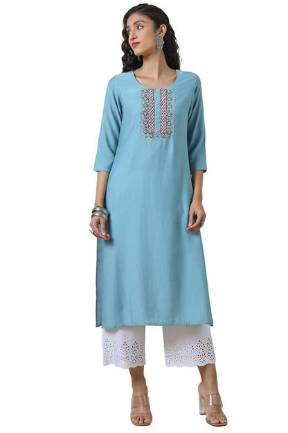 Soch Womens Powder Blue Viscose Blend Kurta with Cutdanas