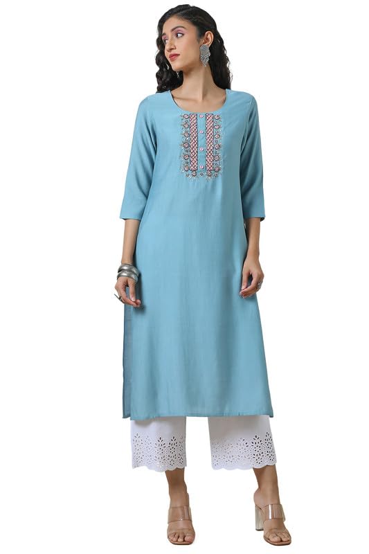 Soch Womens Powder Blue Viscose Blend Kurta with Cutdanas