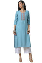 Soch Womens Powder Blue Viscose Blend Kurta with Cutdanas