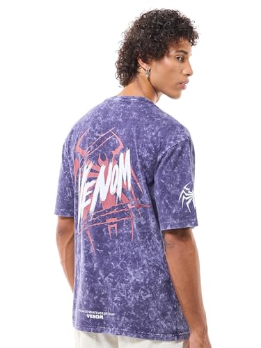 Bewakoof Official Marvel Merchandise Venom MenS Graphic Print Oversized Fit Half Sleeve Round Neck Cotton T-Shirt_645974_Blue_3X