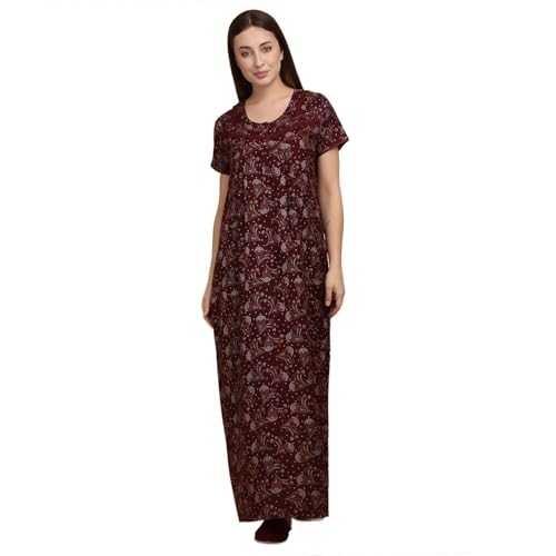Sweet Dreams Women'S Rayon Blend Night Dress Maxi Ff-2609Gx Red_Maroon