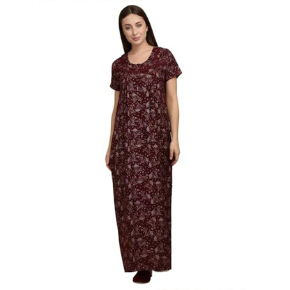Sweet Dreams Women'S Rayon Blend Night Dress Maxi Ff-2609Gx Red_Maroon