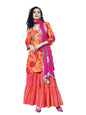 VARANGA Women Yellow Abstract Printed Straight Kurta Paired With Sharara And Dupatta