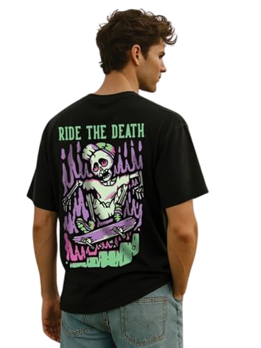 Veirdo Mens Cotton Overiszed Baggy Fit Drop Shoulder Front Back Graphic Printed Round Neck T-Shirt