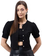 Style Quotient Women Solid Black Polyknit Casual Open Front Shrug