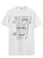 ADRO Never Give Up Printed T-Shirt for Men - 100% Cotton, Regular Fit, Soft Breathable Fabric. (RN23-M-NVR-WH_White_XL)