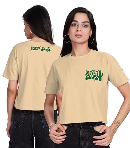 SHODOX 100% Cotton Regular Fit Half Sleeve Printed Waist Length T-Shirt for Womens (Pack of 1)