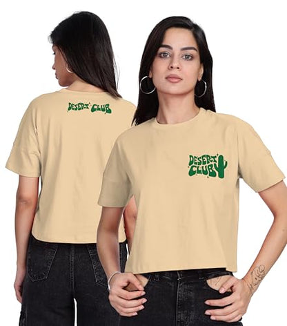 SHODOX 100% Cotton Regular Fit Half Sleeve Printed Waist Length T-Shirt for Womens (Pack of 1)