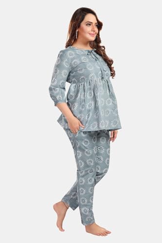 Fabme Women's Co-ord Set, Grey Motifs Print, Large, Model NW0353
