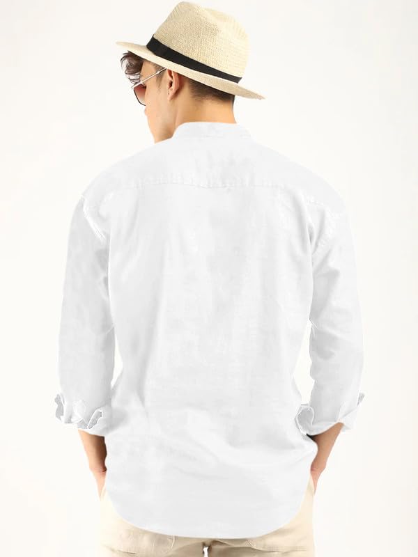 ROYALSCOUT Mens Cotton Polyester Blend Solid Regular Fit Full Sleeve Short Kurta White