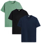 ADRO Mens Solid Regular Fit T-Shirt (RCM3-PLN-BL-NB-PT_Black,Navy,Pista
