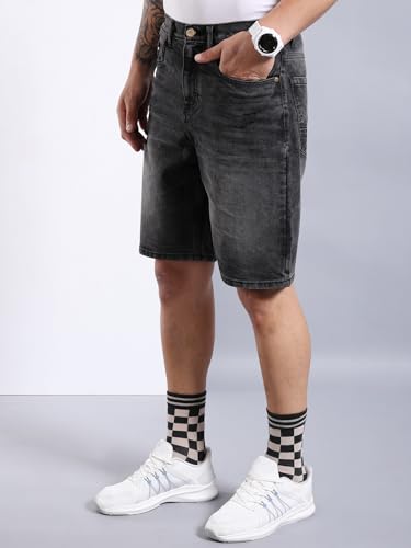 The Indian Garage Co Men Regular Fit Solid Mid-Rise Denim Shorts
