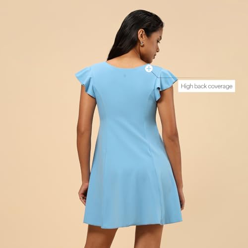 Bliss Swim Dress, Flutter Sleeves, High Back, UPF 40+, in-Built Cups