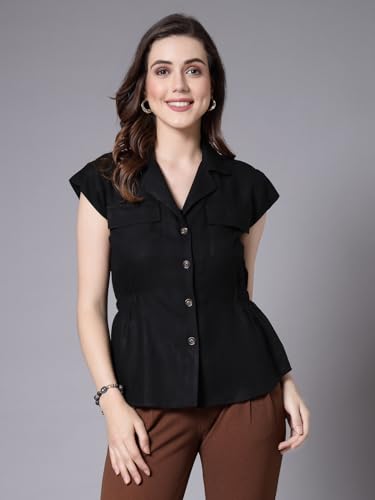 Style Quotient Women Solid Black Viscose Rayon Formal Shirt