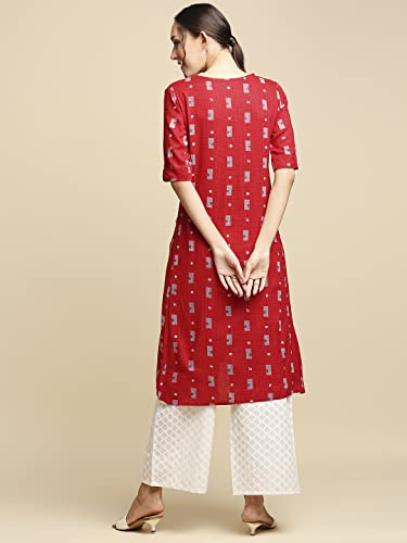 anubhutee Women Red White Printed A-Line Kurta Suit Set with Palazzos