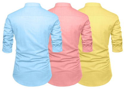 Finivo Fashion Combo Of MenS Solid Cotton Blend Straight Kurta Shirt Pack Of 3