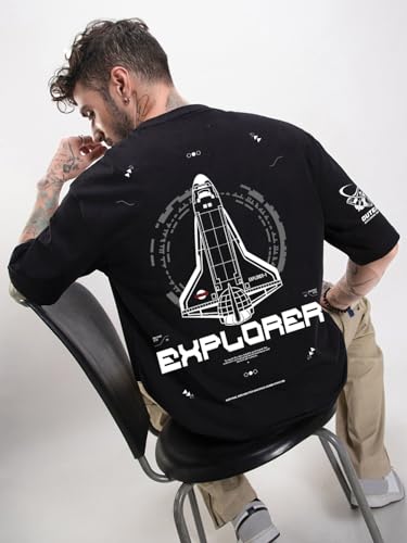 Bewakoof Official Nasa Merchandise MenS Graphic Print Oversized Fit Half Sleeve Round Neck Cotton T-Shirt