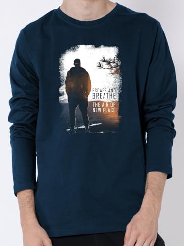 Bewakoof MenS Make Tracks Graphic Print Blue Round Neck Long Sleeve T-Shirt