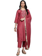 Varanga Women Maroon Thread And Zari Embroidered Sequins Embellished Kurta Set With Dupatta