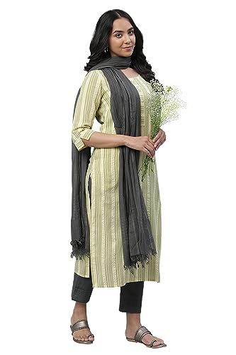Aurelia Yellow Striped Blend Straight Long Kurta