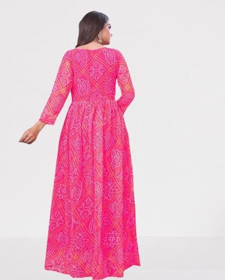 Anveri Textiles WomenS Georgette Long Dress With Regular Fit Full Sleeves Round Neck Ankle Length Abstract Print And A Line Sty