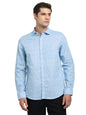 Turtle Men Cotton Linen Blue Printed Slim Fit Full Sleeve Formal Shirt