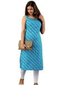 Patlani WomenS A-Line-Calf Langth Sleeveless Crepe Kurti. Blue