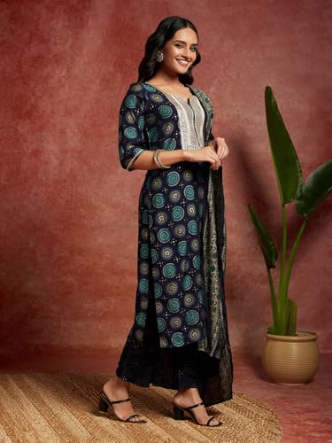 Libas WomenS Silk Blend Kurta Set (34636_Blue