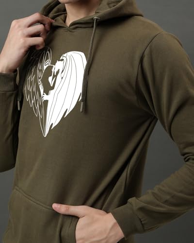 ADRO Men's Printed Hoodie, Green Olive, Size 16.5, Model H24-DEVI-OL, Cotton Blend