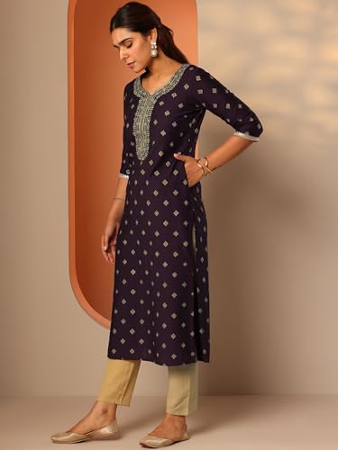 Libas WomenS Silk Blend Straight Kurta (29815_Burgundy