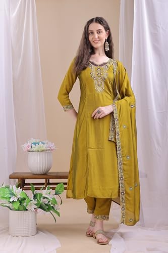 Pratham Blue Womens Silk Embroidered Straight Kurta Palazzos with Dupatta |Kurta Set for Women |Womens Kurta |Women Embroidere