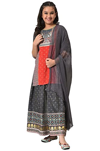 Aurelia Viscose Girls Kurta-Flared Skirt-Dupatta-