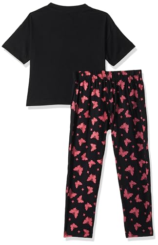 T2F Girls Cotton Printed Oversized Fit Crop Top and Pant Pajama Set Black
