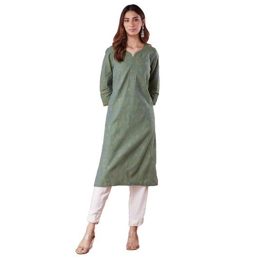 Fabindia WomenS Cotton Printed Regular Kurta (1039130Green_Green