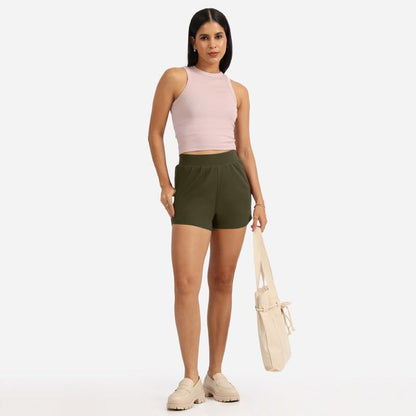 BlissClub Groove-in Cotton Shorts | Cotton Shorts | Side Pockets | Stretchy |Curved Hem